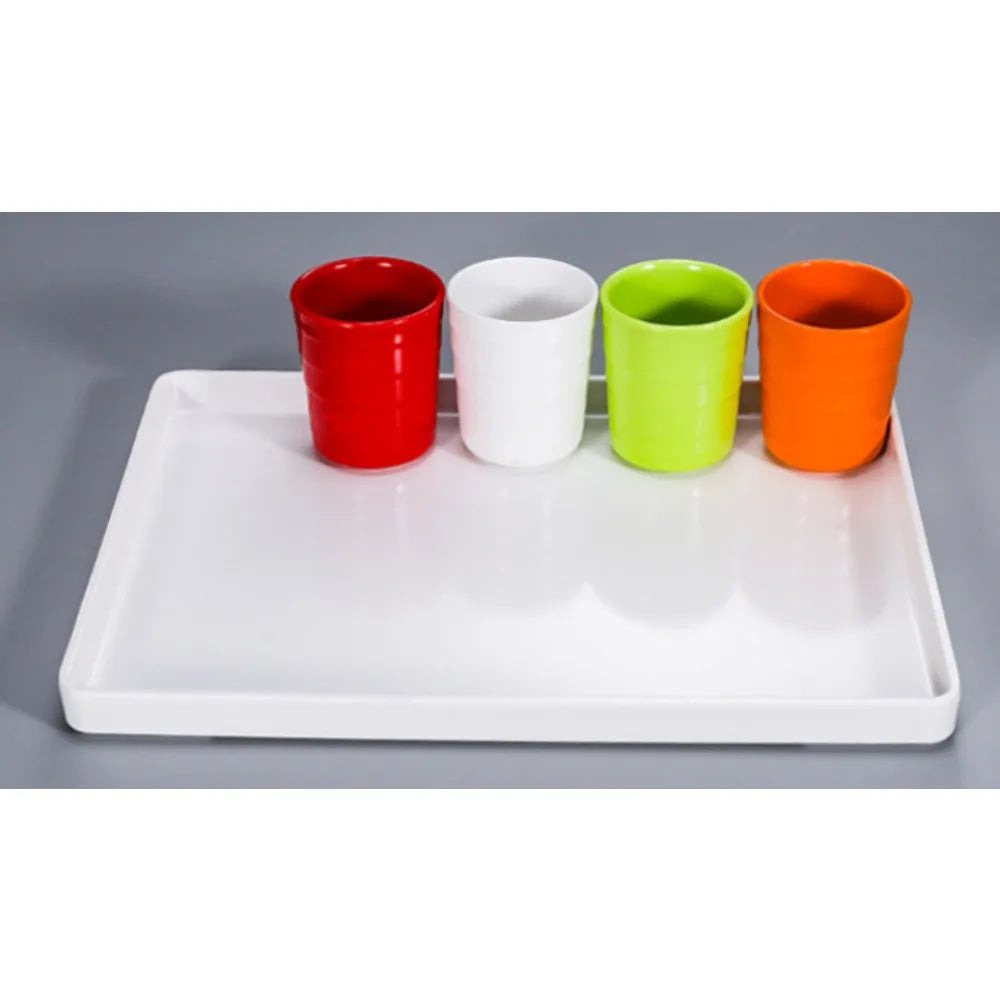 Plastic Serving Tray, White Trays in 22 x 12 cm and 25 x 25 cm, Small Rectangular Tray for Cup Storage