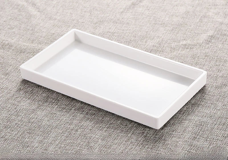 Plastic Serving Tray, White Trays in 22 x 12 cm and 25 x 25 cm, Small Rectangular Tray for Cup Storage