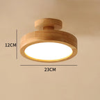 Natural wood flush mount ceiling light, dimension diagram, 12cm tall profile