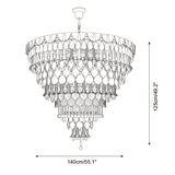Black and white line drawing of a tiered chandelier with dimension arrows indicating a width of 140cm (55.1 inches) and a height of 125cm (49.