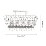 Black and white line drawing of a chandelier with dimension arrows and text indicating 120cm/47.2" width and 53cm/20.