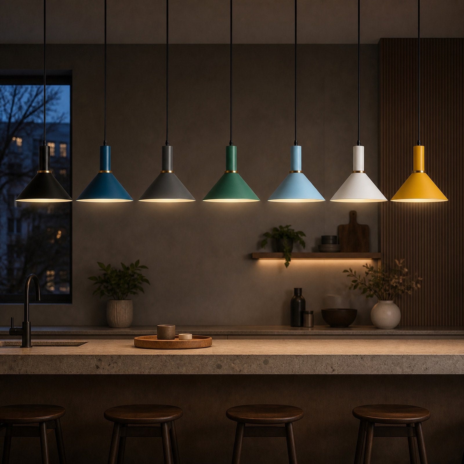 Flow v1.3 Soft Dome Kitchen Pendant Light A3 evening-breakfast-bar