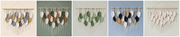 All 5 colorways side by side: cream, gray and mustard; cream, forest green and caramel; cream and two greens, no warm tones; cream, navy, gold and gray; undyed cream throughout, the only single-color option