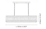 Black line drawing shows a linear alabaster chandelier suspended by two chains, labeled 137 cm long and 26 cm high.