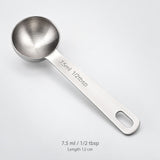 Stainless-steel 7.5 ml / 1/2 tbsp measuring spoon, 12 cm long.