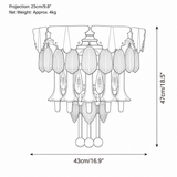 Line drawing of a wall sconce showing its dimensions: 47 cm high, 43 cm wide, and 25 cm projection.