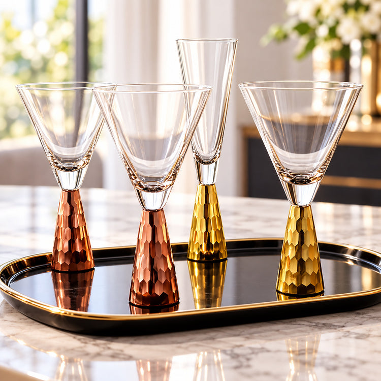 Red Wine Glass, 201–300 ml Diamond-Style Cocktail Glass with Metal Base for Champagne
