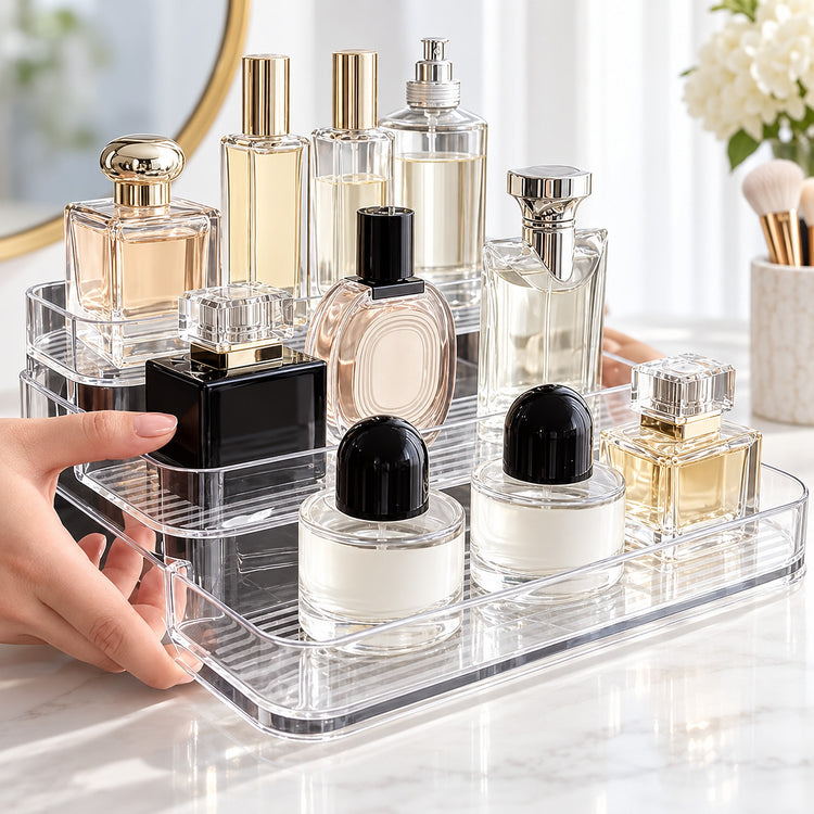 Perfume Storage Box, Plastic Countertop Cosmetic Organizer and Makeup Organizer Box for Bathroom Counters