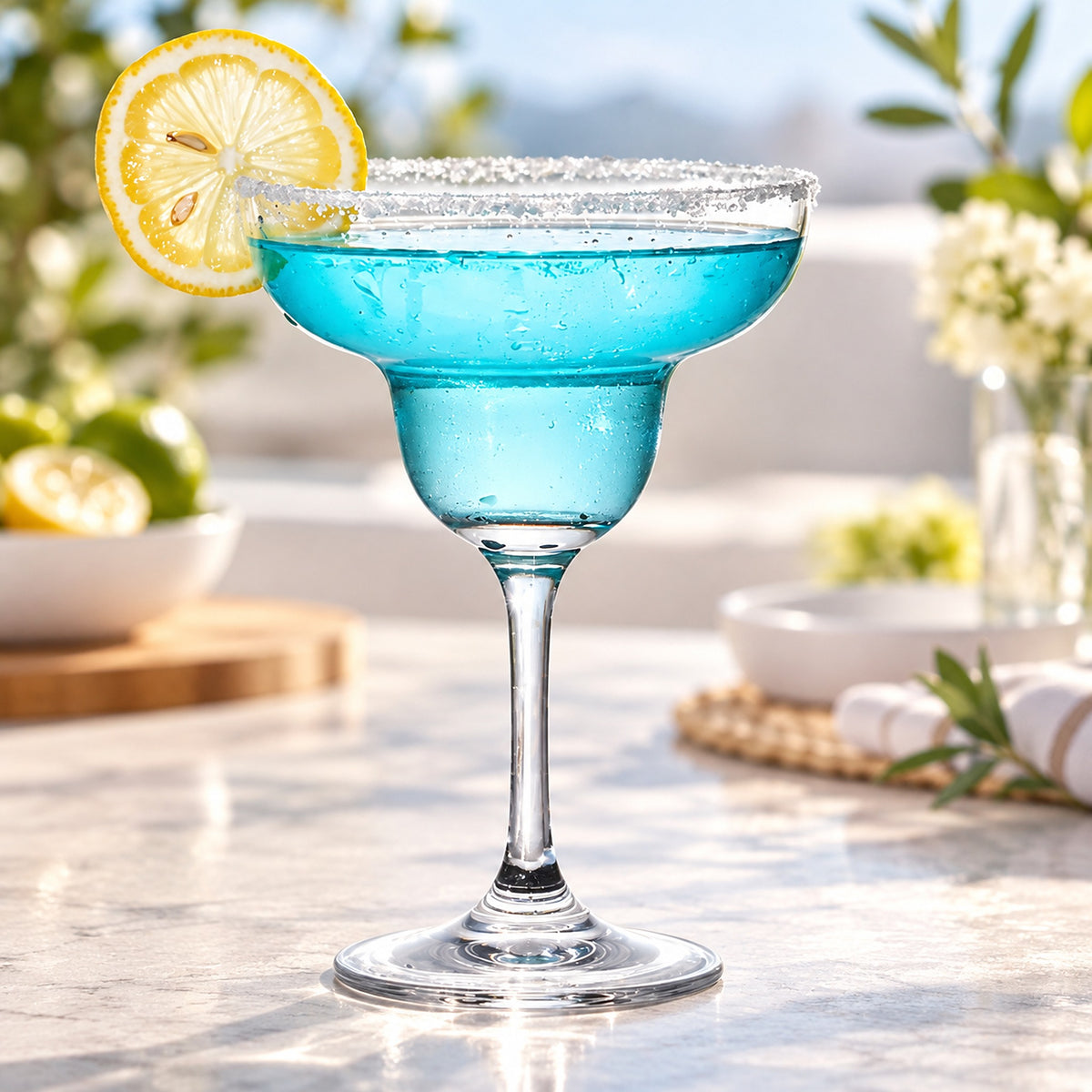 Margarita glass serving a citrus cocktail at a gathering.