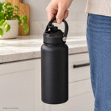 Black replacement lid carrying a compatible bottle; bottle not included.