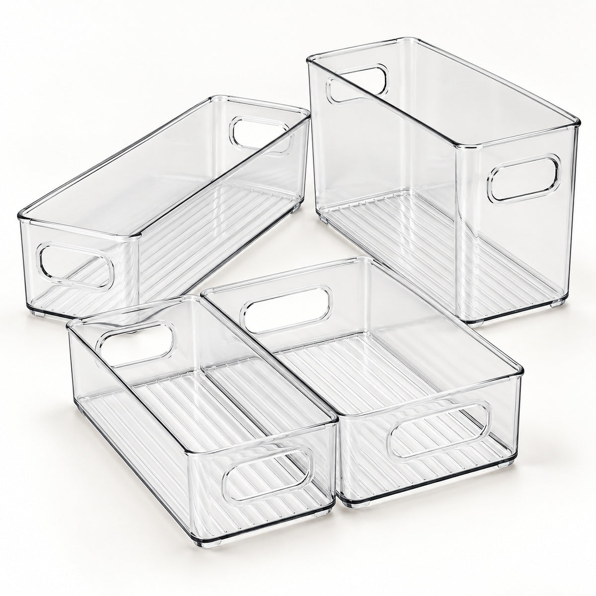 Refrigerator organizer bin styles and size guide for clear PET pantry storage options