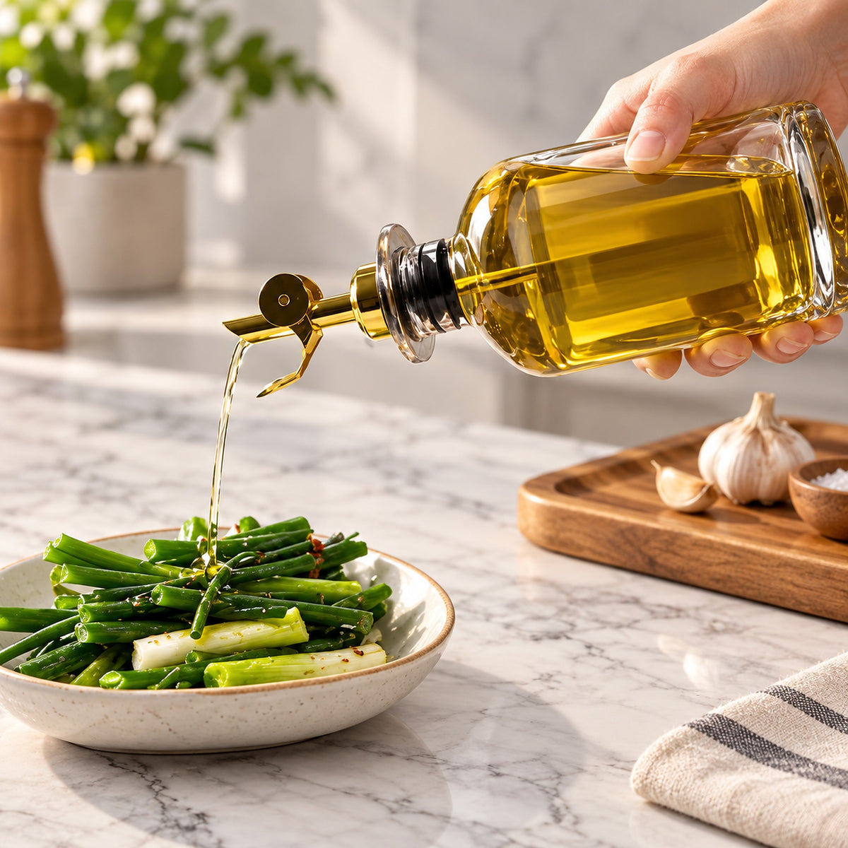 Olive Oil Dispenser Bottle, Clear Glass Kitchen Oil Dispenser for Vinegar, 350 ml or 500 ml