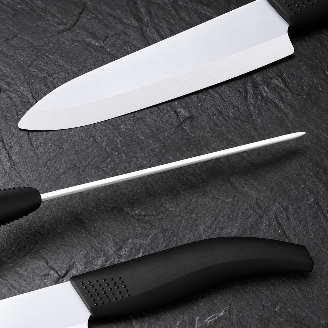 Ceramic Knife Set, Ceramic Cutlery Set with 6-Inch Ceramic Chef Knife, Paring Knife, Slicing Knife and Peeler