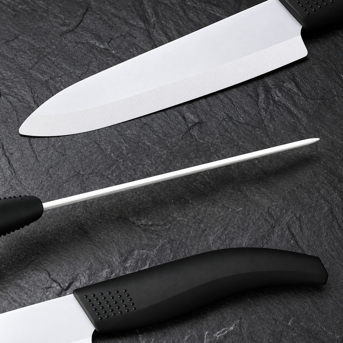 Ceramic Knife Set, Ceramic Cutlery Set with 6-Inch Ceramic Chef Knife, Paring Knife, Slicing Knife and Peeler