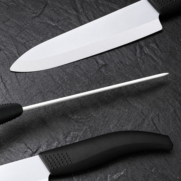 Ceramic Knife Set, Ceramic Cutlery Set with 6-Inch Ceramic Chef Knife, Paring Knife, Slicing Knife and Peeler