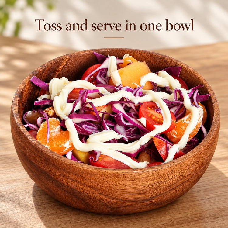 Acacia bowl for tossing and serving fresh salad in the same dish.