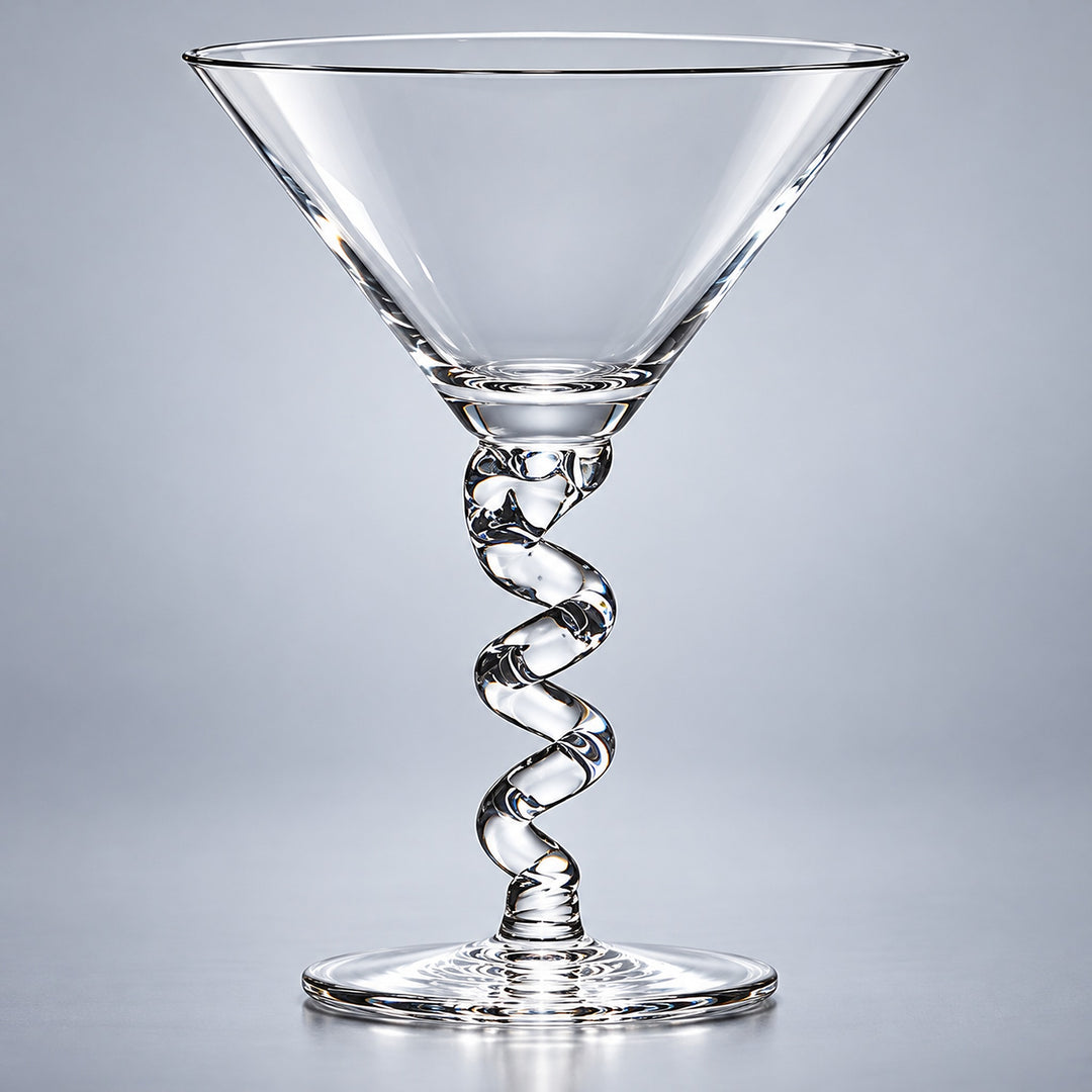 Spiral martini glass stem detail.