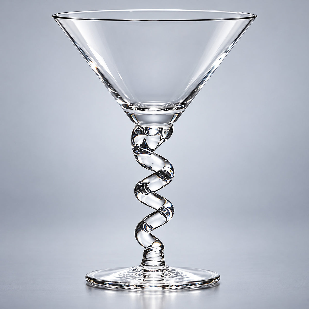 Spiral martini glass stem detail.