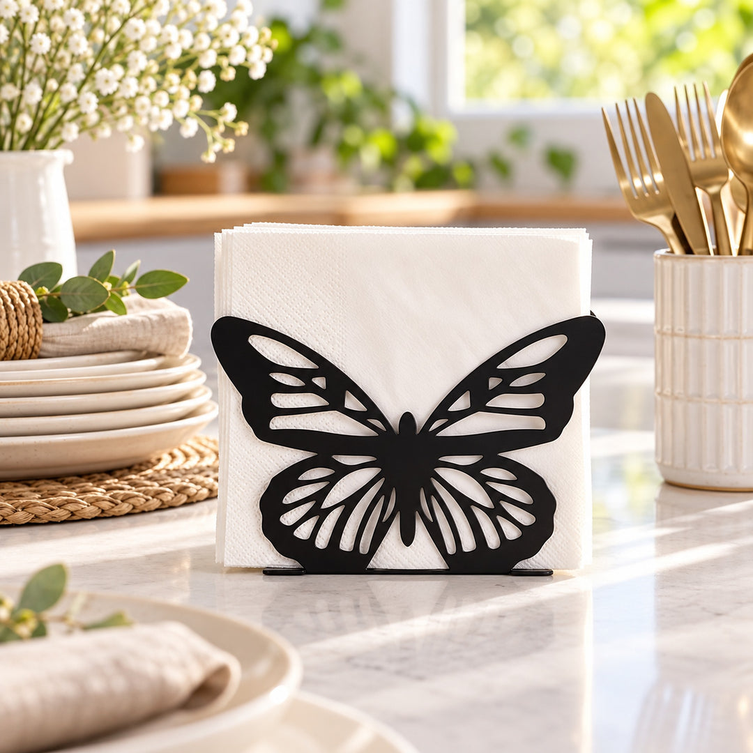 Decorative napkin holder styled on a modern table setting
