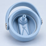 Light blue lid underside with internal threads and straw connector.