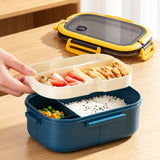 Removable divided upper tray above the blue box lower compartment.