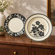 Traditional Ceramic Plate, Black And White Tray, Vintage Floral Deep Fish Tray, Lily Lace Rim Rice Bowl, Soup Spoon,Tableware product image 3