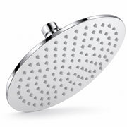 A round, high-pressure rain shower head with a polished chrome finish, shown at an angle on a clean white background.