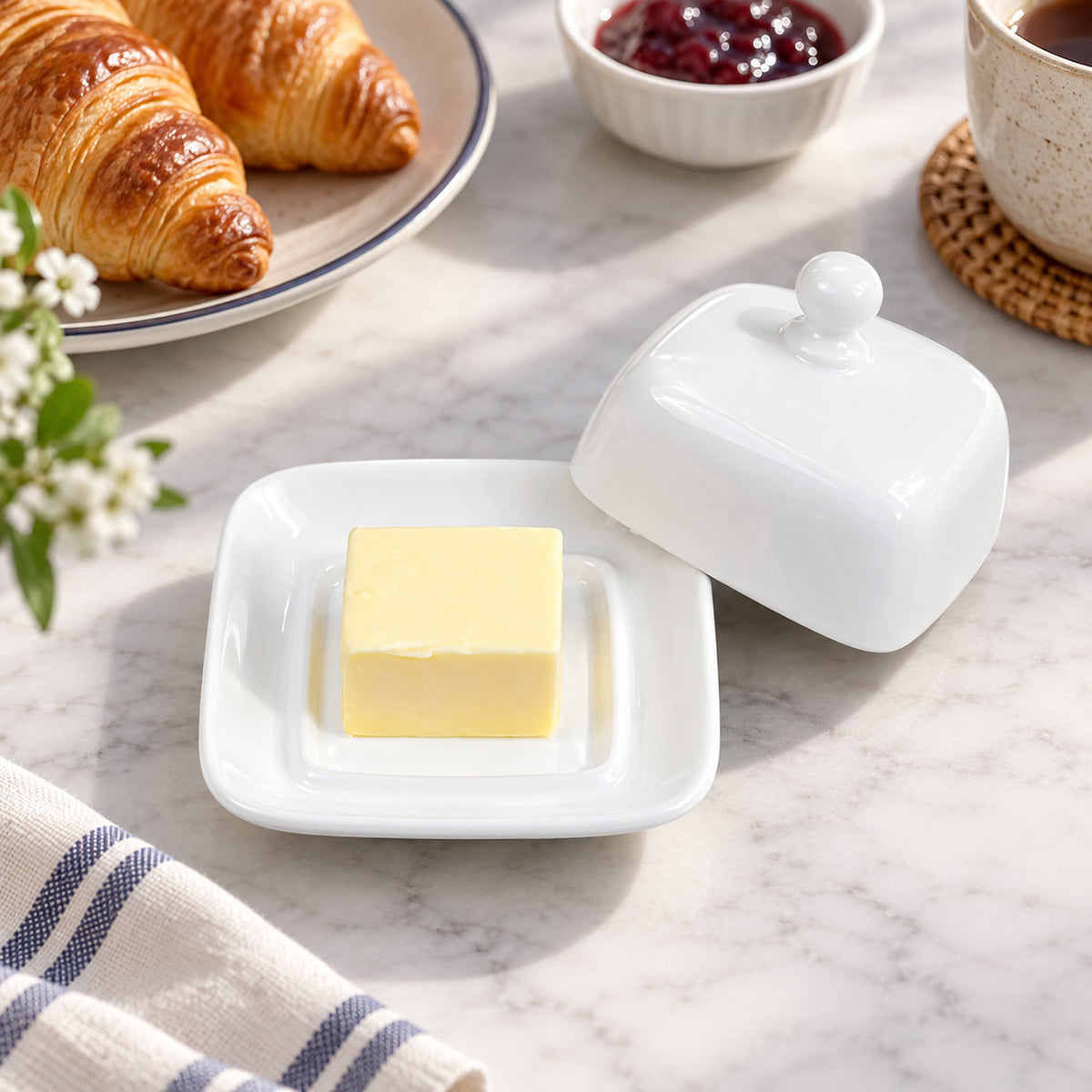 Butter Dish With Lid, Covered Butter Dish, Wide Porcelain Butter Keeper