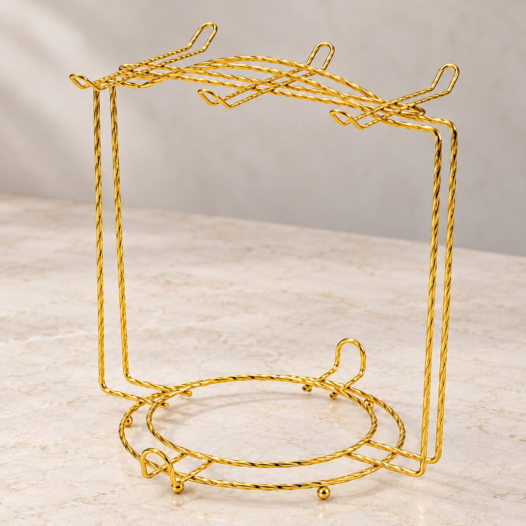 One gold twisted-wire cup-and-saucer rack only; cups and saucers not included.