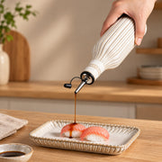 Olive Oil Dispenser Bottle, White Striped Porcelain Oil and Vinegar Bottle