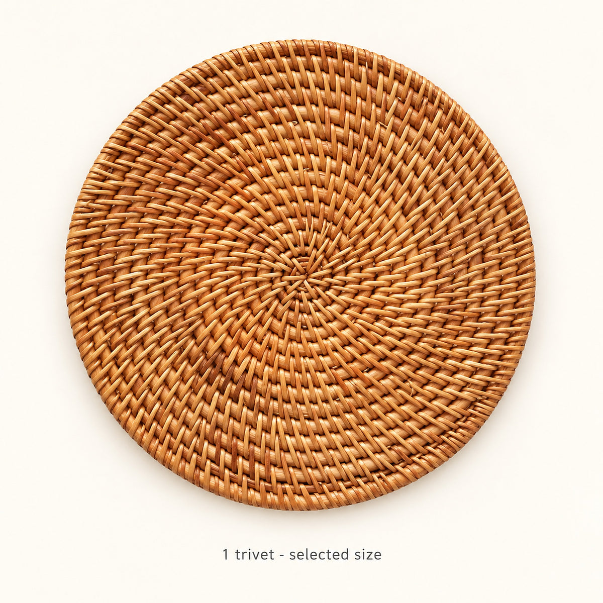 One round rattan trivet in the selected size.