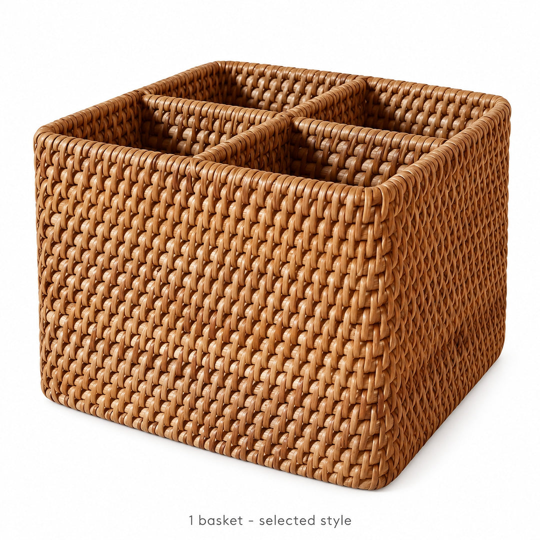 One empty square wicker basket; selected style only, accessories not included.