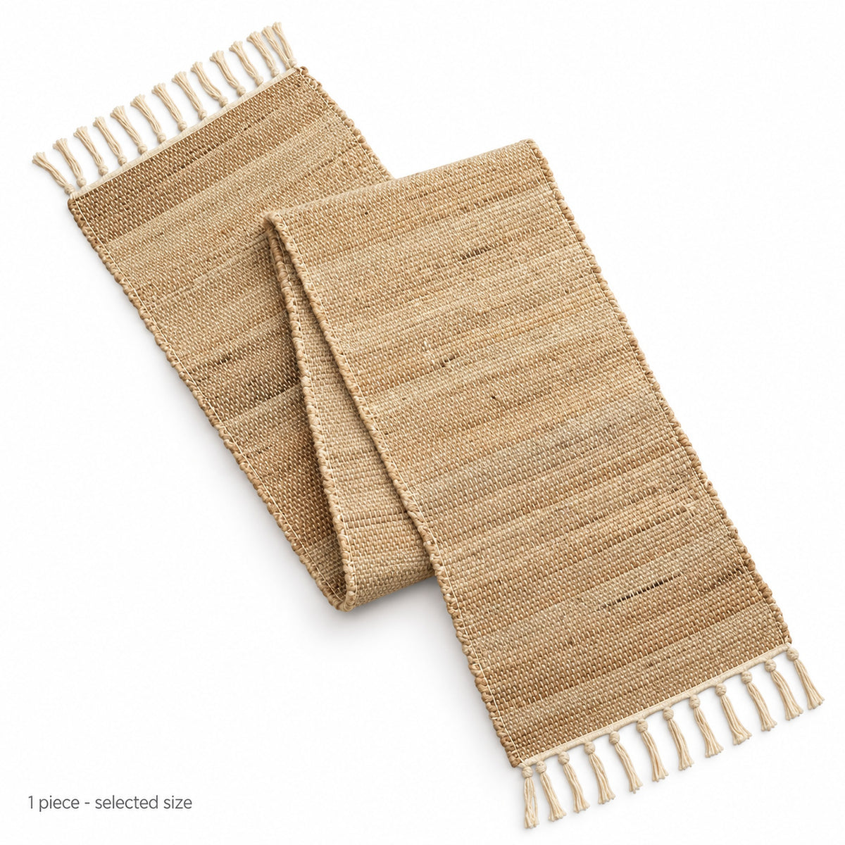 One continuous folded jute runner; one piece in selected size.