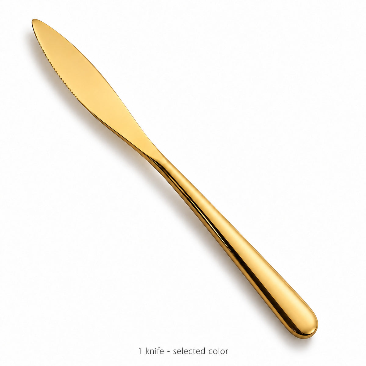 One gold dinner knife; one knife in selected color included.