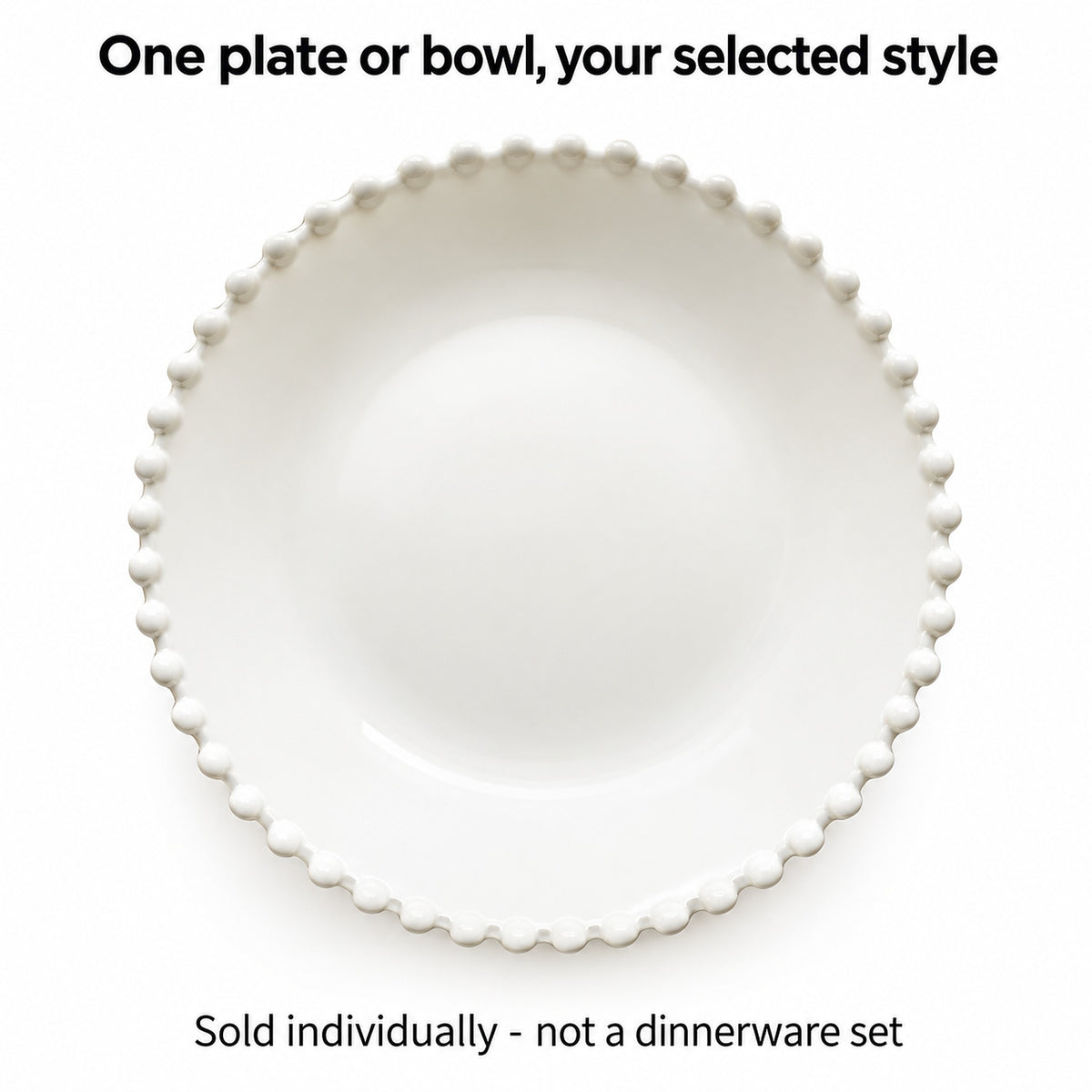 One white ceramic plate or bowl in the selected style; sold individually, not a set.