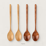 Mixed four-piece set with two Brown and two Camel wood spoons.