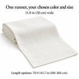 One cotton runner in your selected color and length, 30 cm wide; tableware not included.