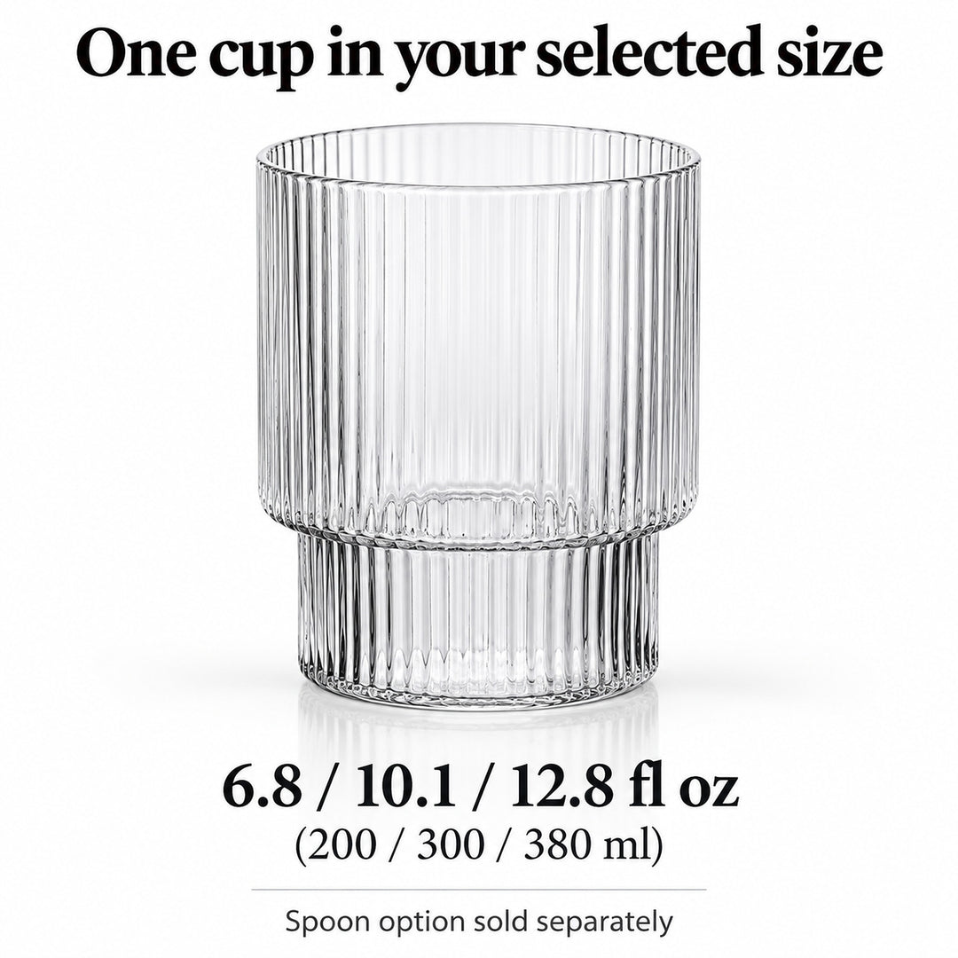 One clear ribbed cup in 200, 300 or 380 ml; spoon sold separately.