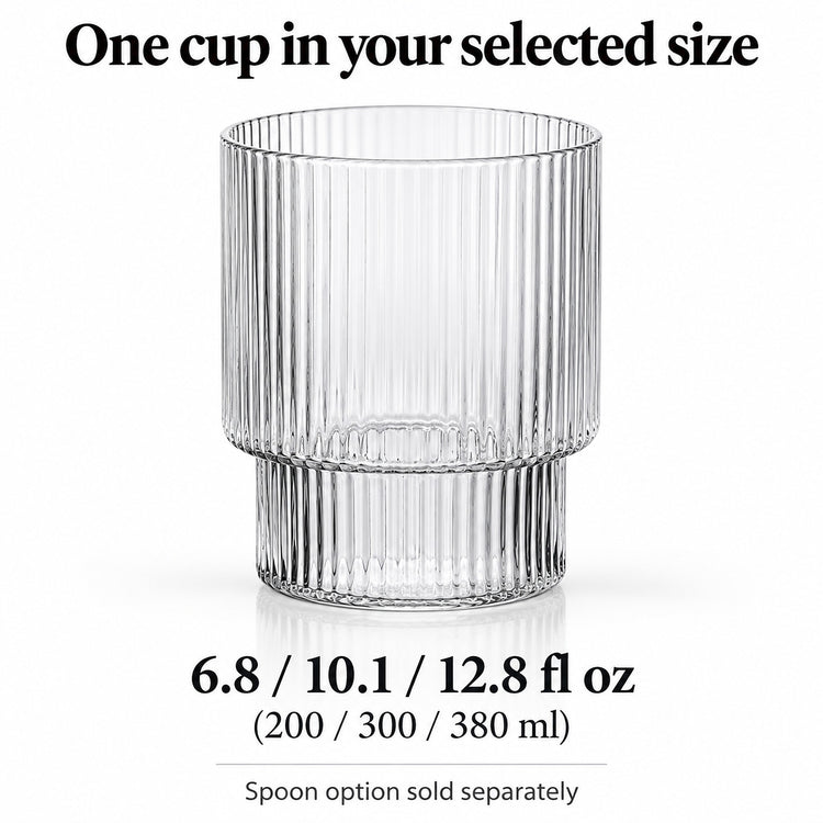 One clear ribbed cup in 200, 300 or 380 ml; spoon sold separately.