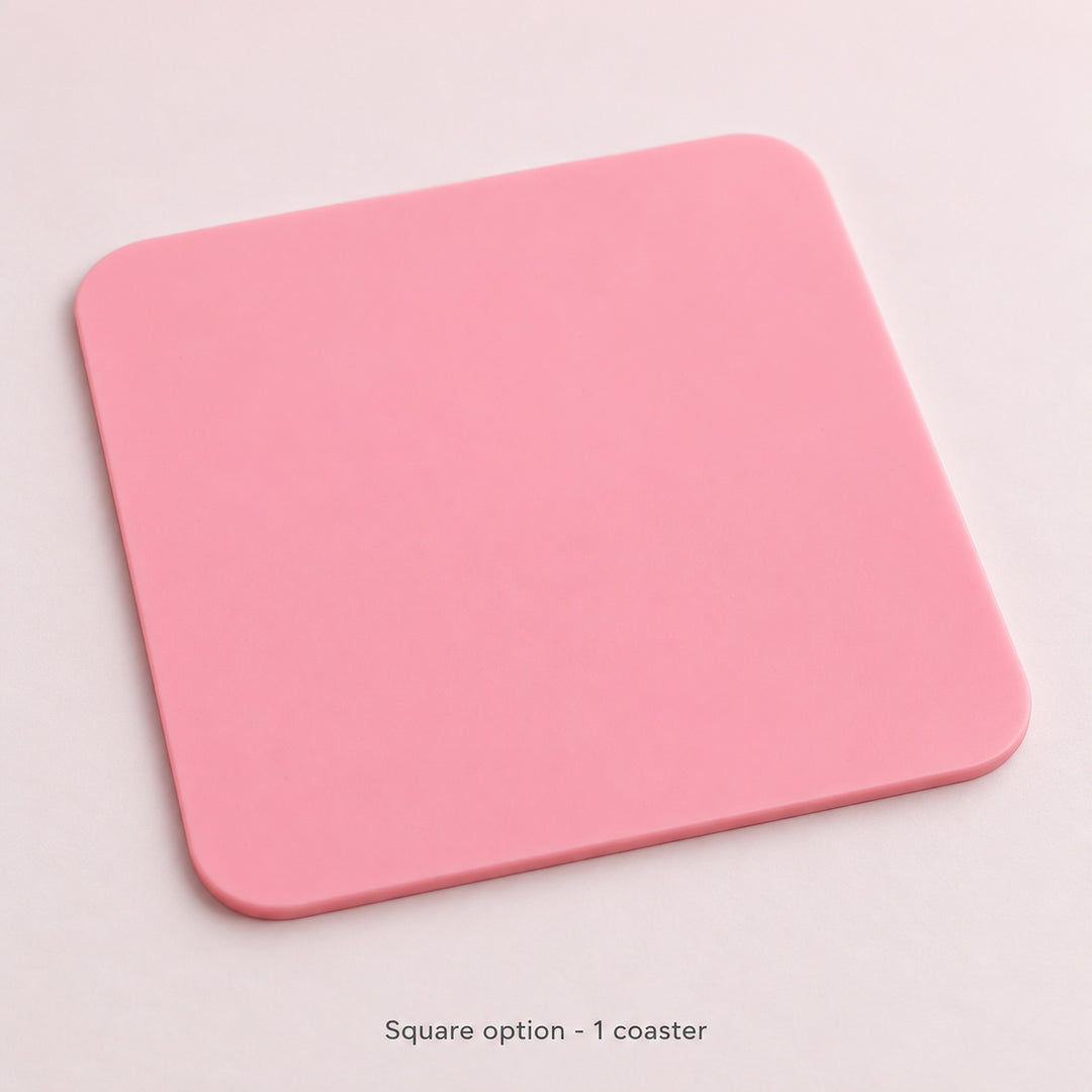 One pink square silicone coaster, sold individually.
