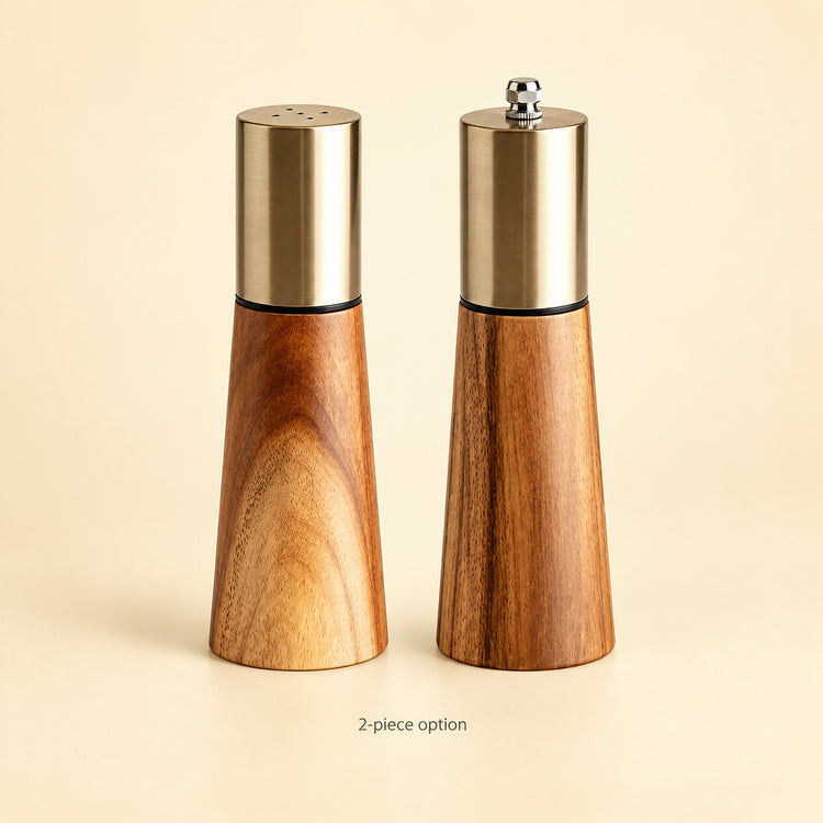 Two-piece option: one salt shaker and one adjustable pepper grinder, with no extra accessories.