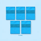 Five blue polyester-cotton exfoliating mitts; one complete same-color set.