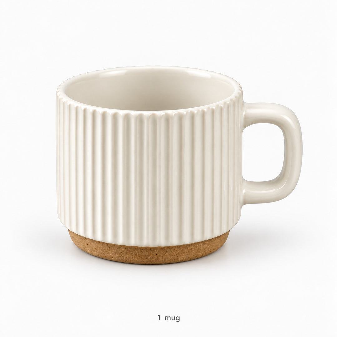 One empty white ceramic mug with its brown ceramic foot.