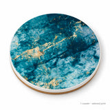 One teal and gold printed ceramic coaster; selected print sold individually.