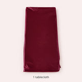 One folded wine-red disposable round tablecloth.