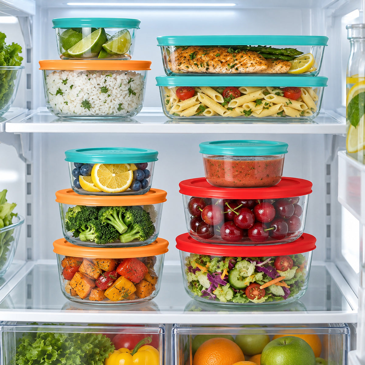 Glass Food Storage Containers with Lids, 12-Pack Tempered Glass Meal Prep Set, 1- to 4-Cup Sizes
