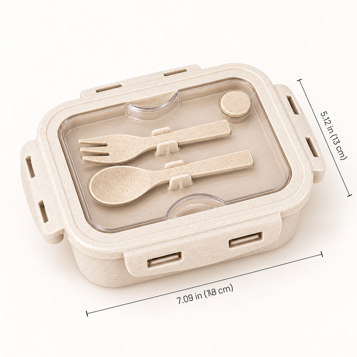 Rectangular lunch box, 7.09 x 5.12 inches (18 x 13 cm).