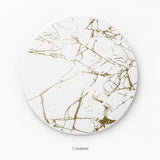 One white and gold artificial-leather coaster; single option includes no holder.