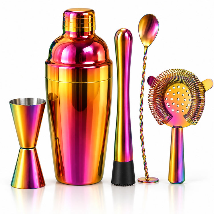 Complete 750 ml cocktail shaker bartender kit with jigger muddler spoon and strainer