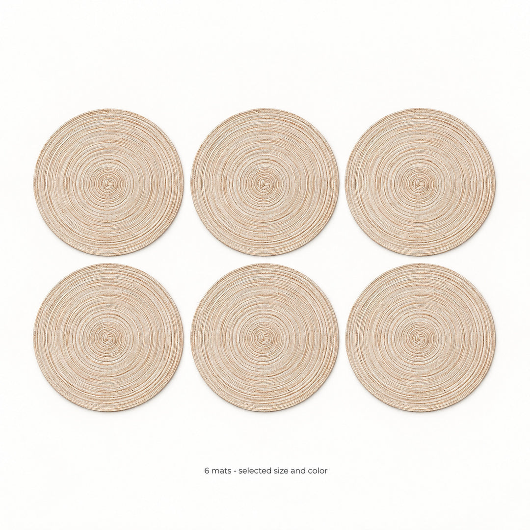 Six round mats in the selected size and color.